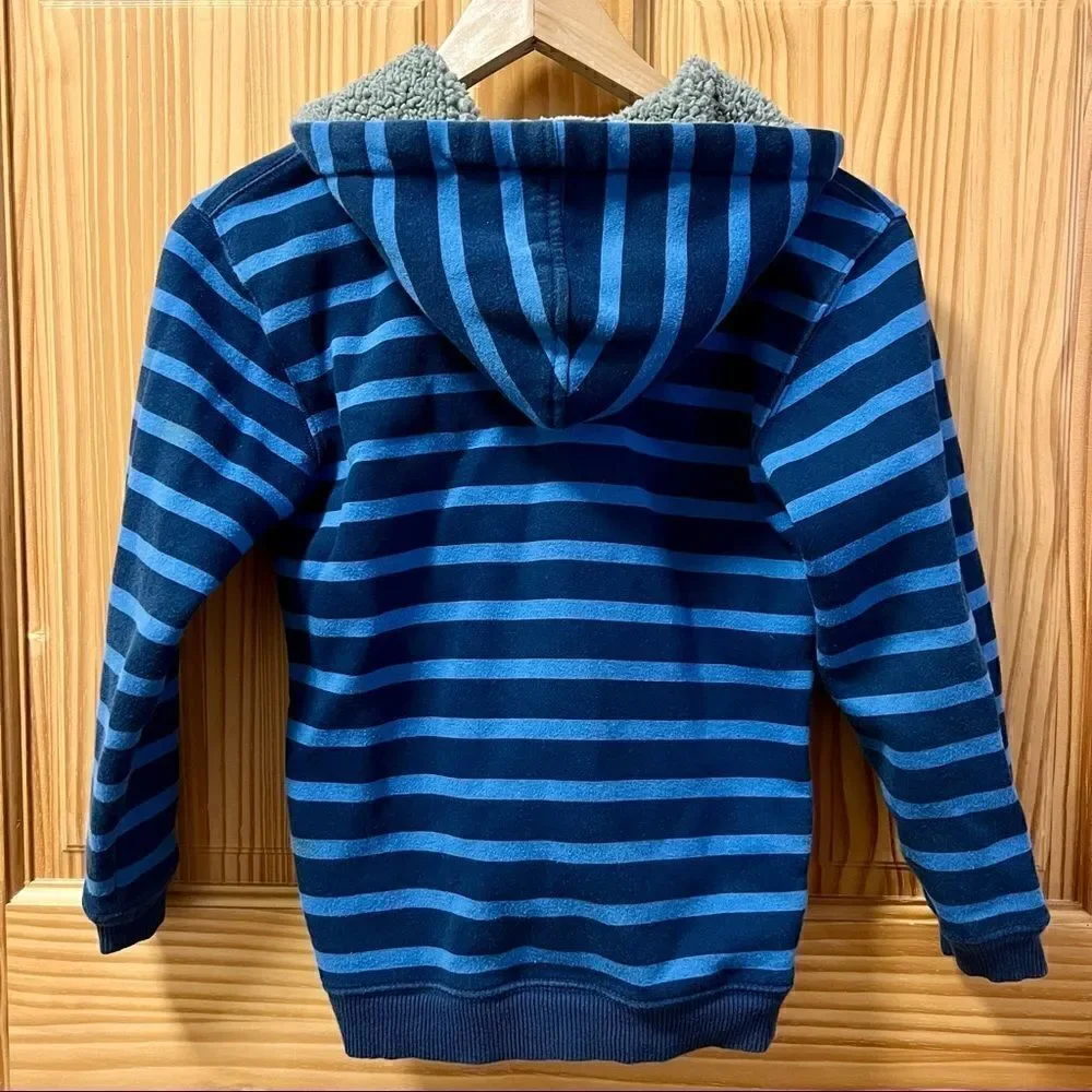 Disney Parks blue striped Mickey fleece lined hood full zip zipper jacket coat M